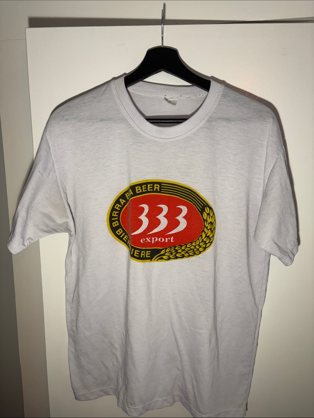 Men’s 333 Export Beer White Graphic Short-Sleeve T-Shirt